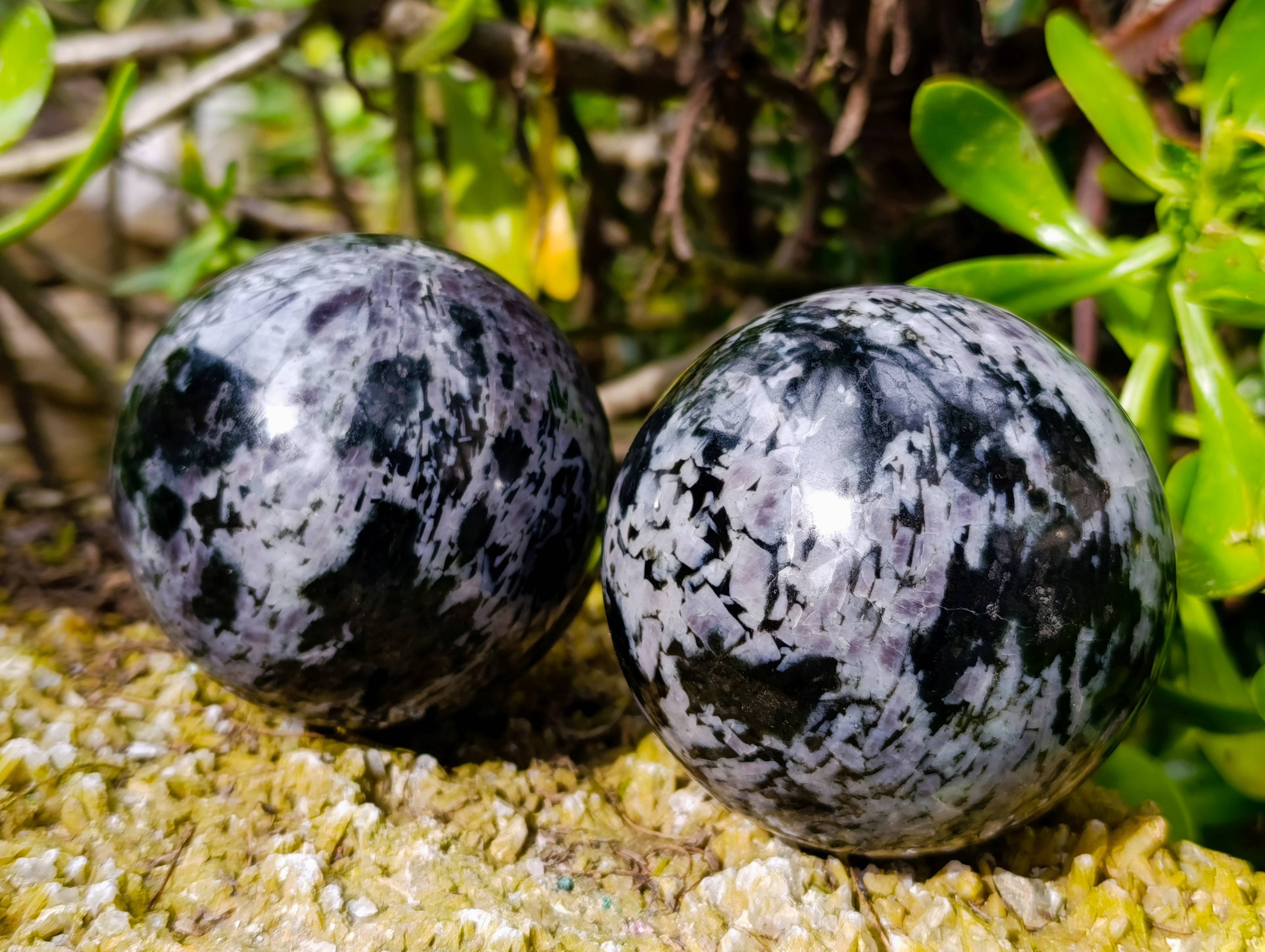 Polished Gabbro Merlinite Spheres x 3 From Ambatofinandrahana, Madagascar - Toprock Gemstones and Minerals 