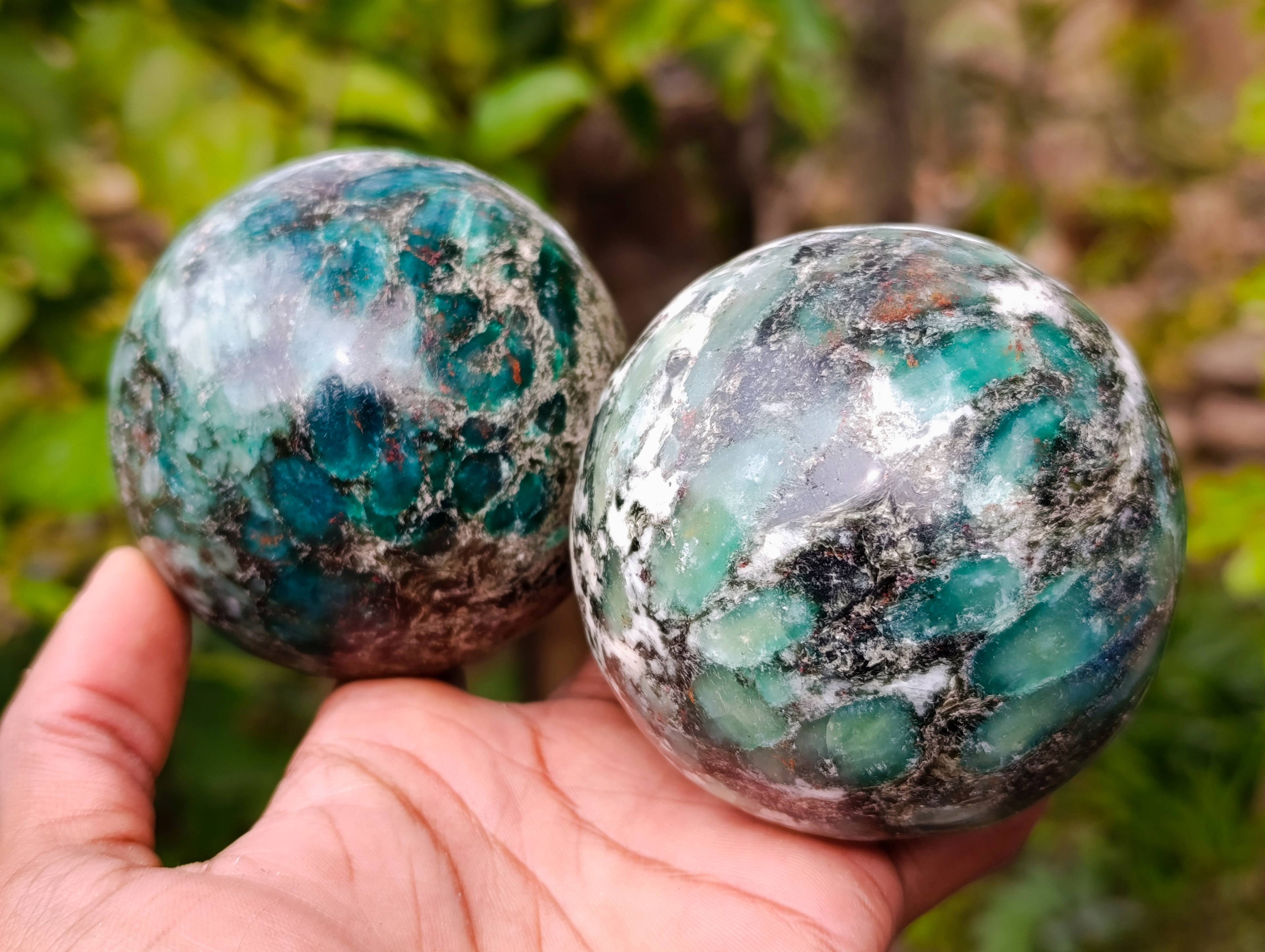 Polished Emerald Mica In Matrix 'Mutokolite' Spheres x 2 From Mutoko, Zimbabwe - Toprock Gemstones and Minerals 
