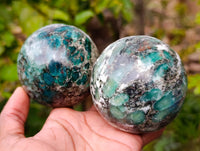 Polished Emerald Mica In Matrix 'Mutokolite' Spheres x 2 From Mutoko, Zimbabwe