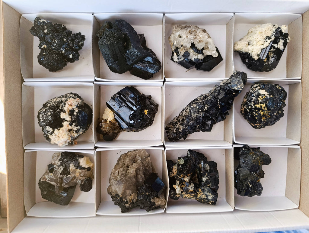 Natural Schorl Black Tourmaline Specimens x 12 From Namibia - Toprock Gemstones and Minerals 