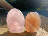 Polished Lavender Rose Quartz Standing Free Forms x 2 From Madagascar