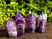 Polished Chevron Amethyst Points x 4 From Zambia