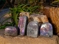 Polished Purple Labradorite Standing Free Forms x 4 From Tulear, Madagascar