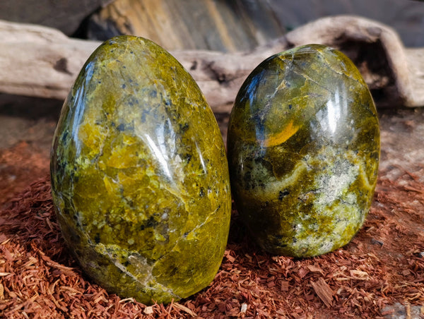 Polished Green Opal Standing Free Forms x 4 From Madagascar