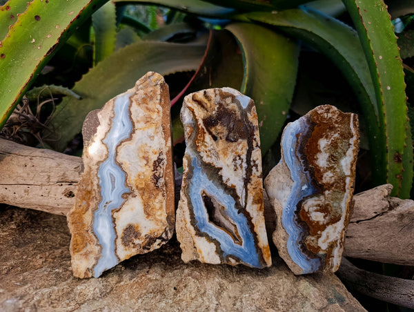 Polished On One Side 'Crazy' Blue Lace Agate x 3 From Namibia