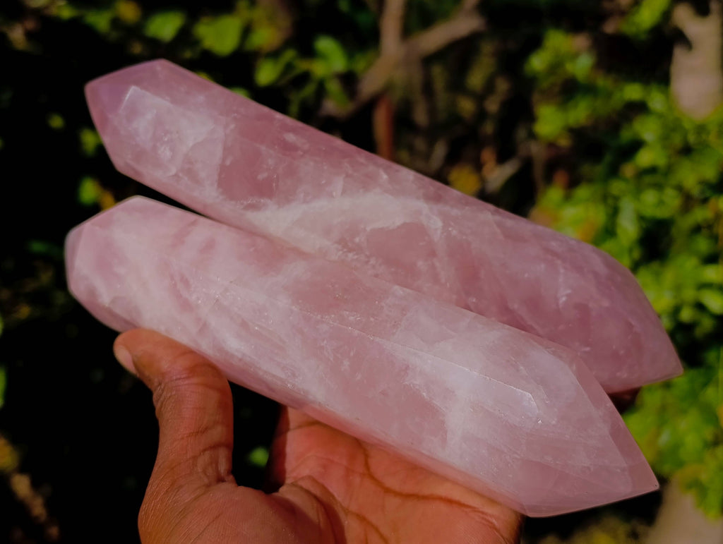 Polished Rose Quartz Double Terminated Points x 2 From Madagascar - Toprock Gemstones and Minerals 