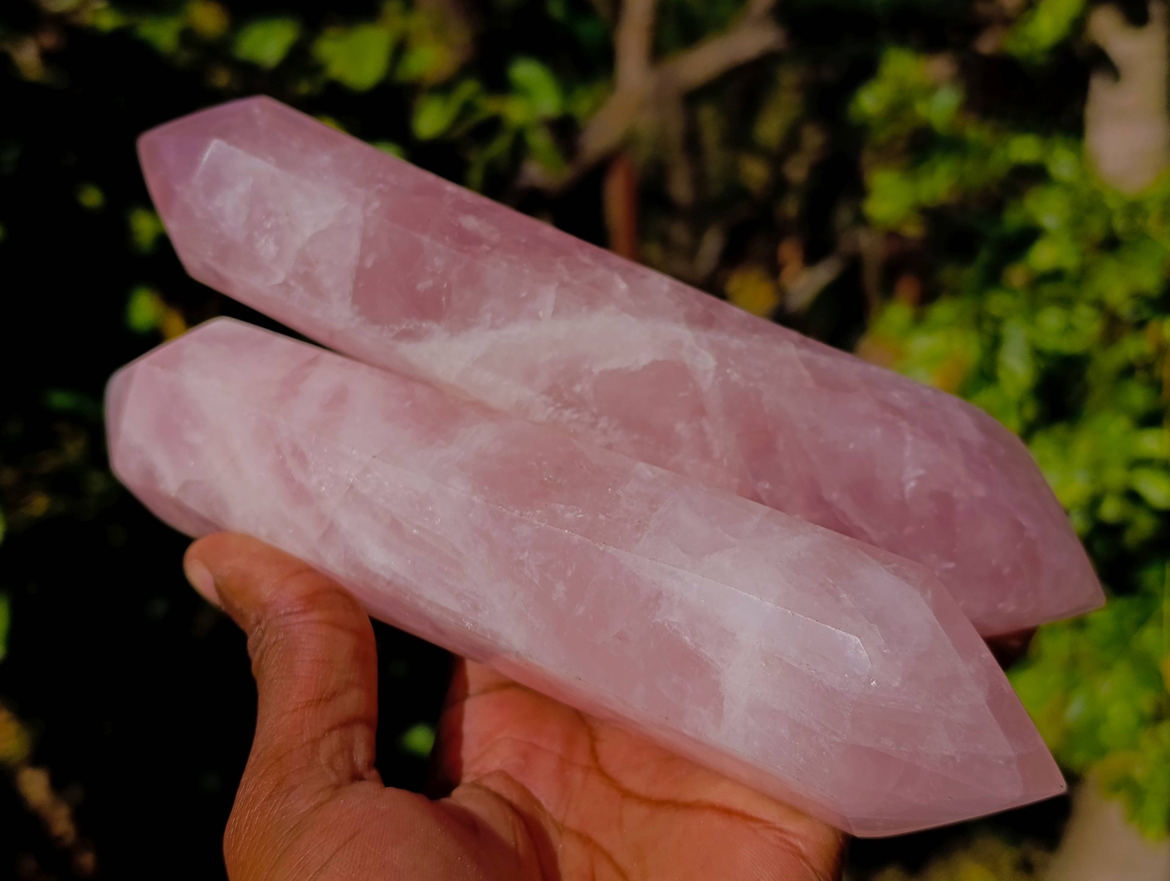 Polished Rose Quartz Double Terminated Points x 2 From Madagascar - Toprock Gemstones and Minerals 
