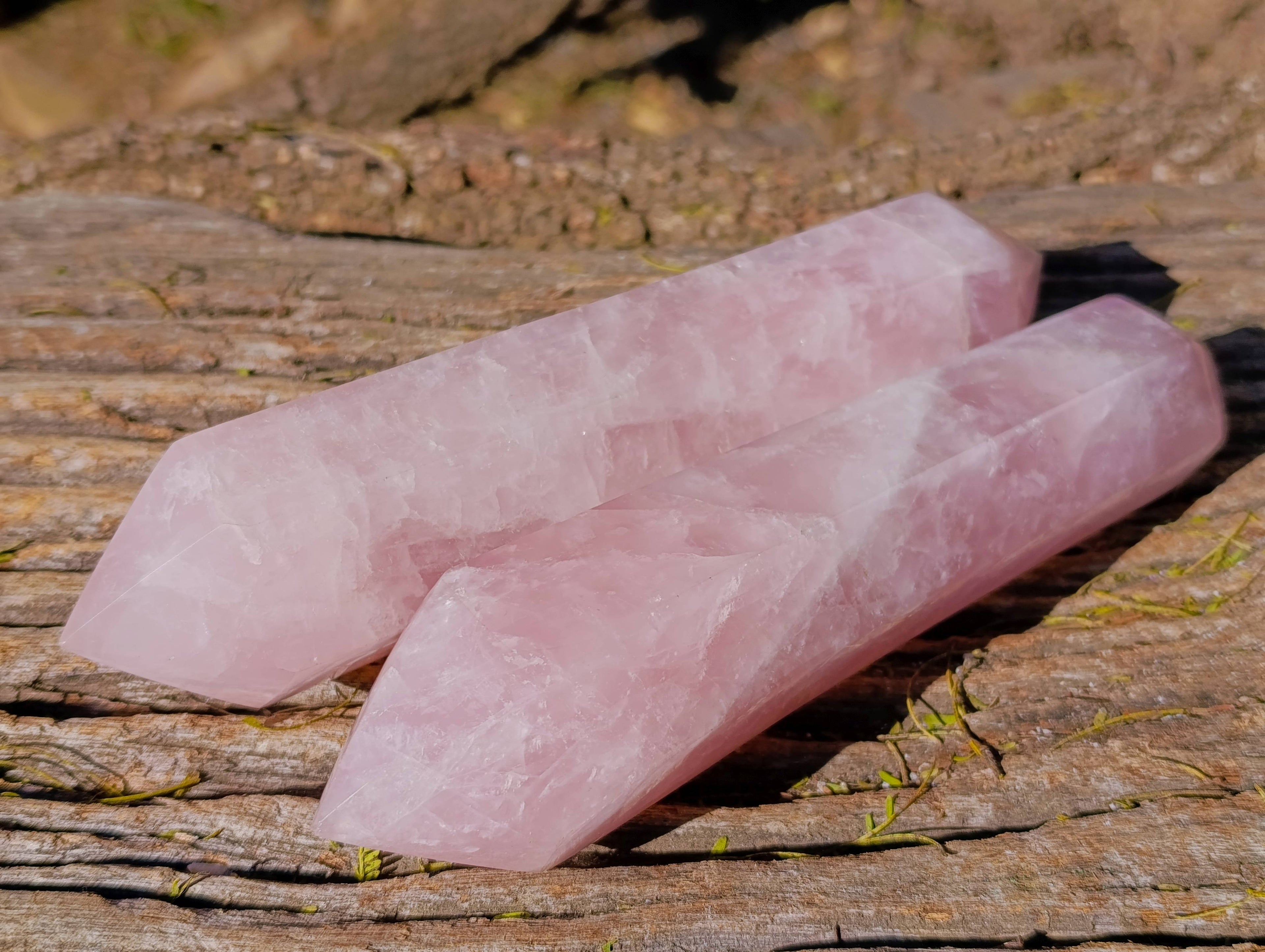Polished Rose Quartz Double Terminated Points x 2 From Madagascar - Toprock Gemstones and Minerals 