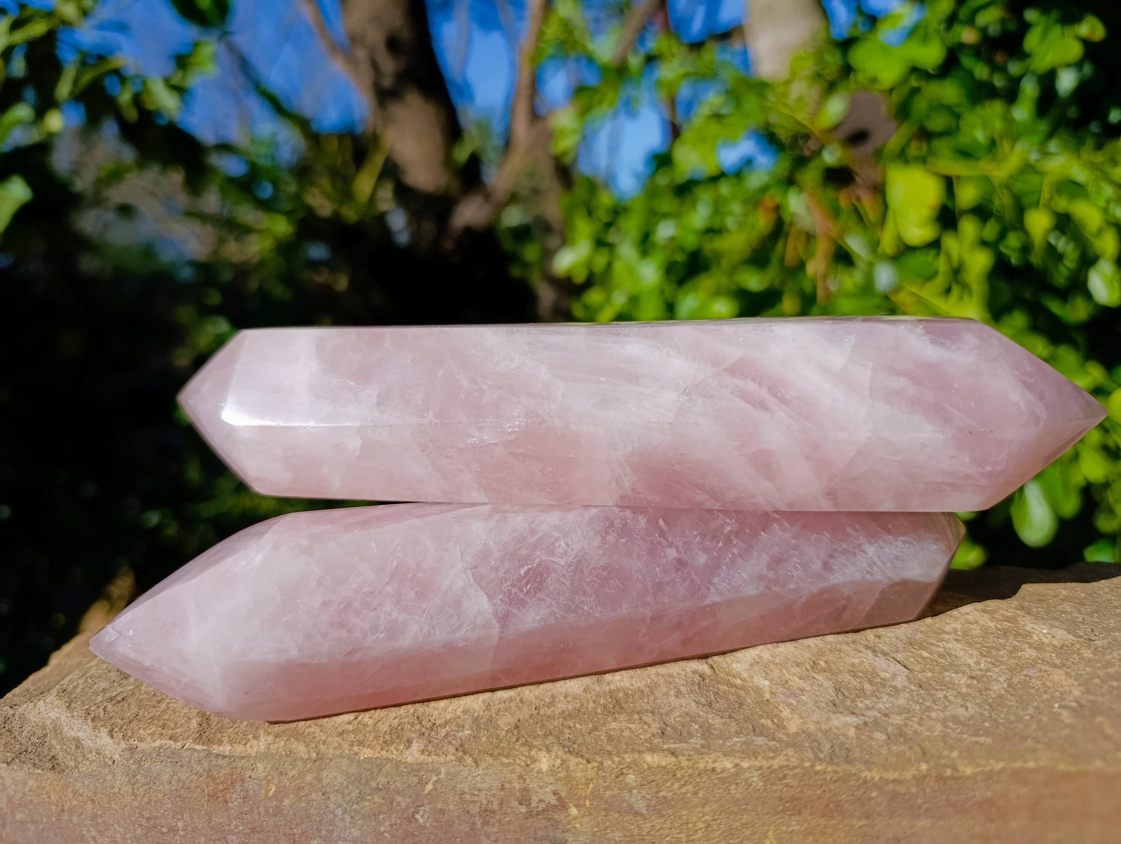 Polished Rose Quartz Double Terminated Points x 2 From Madagascar - Toprock Gemstones and Minerals 