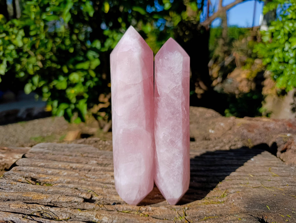 Polished Rose Quartz Double Terminated Points x 2 From Madagascar - Toprock Gemstones and Minerals 