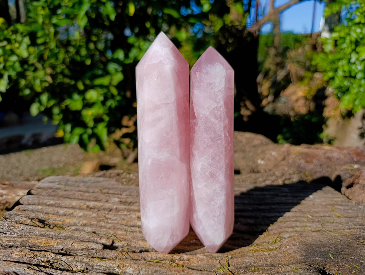 Polished Rose Quartz Double Terminated Points x 2 From Madagascar - Toprock Gemstones and Minerals 