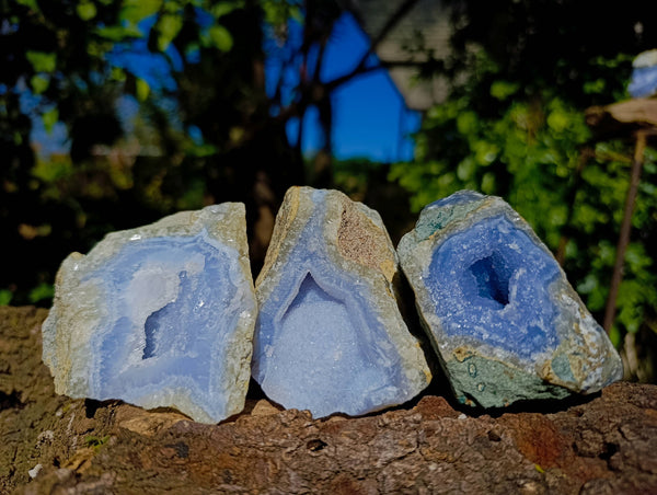 Natural Blue Lace Agate Geode Specimens x 12 From Nsanje, Malawi