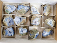 Natural Blue Lace Agate Geode Specimens x 12 From Nsanje, Malawi