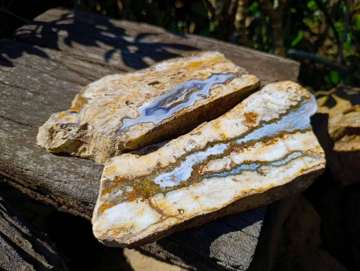 Polished On One Side 'Crazy Lace' Blue Lace Agate x 2 From Namibia - Toprock Gemstones and Minerals 