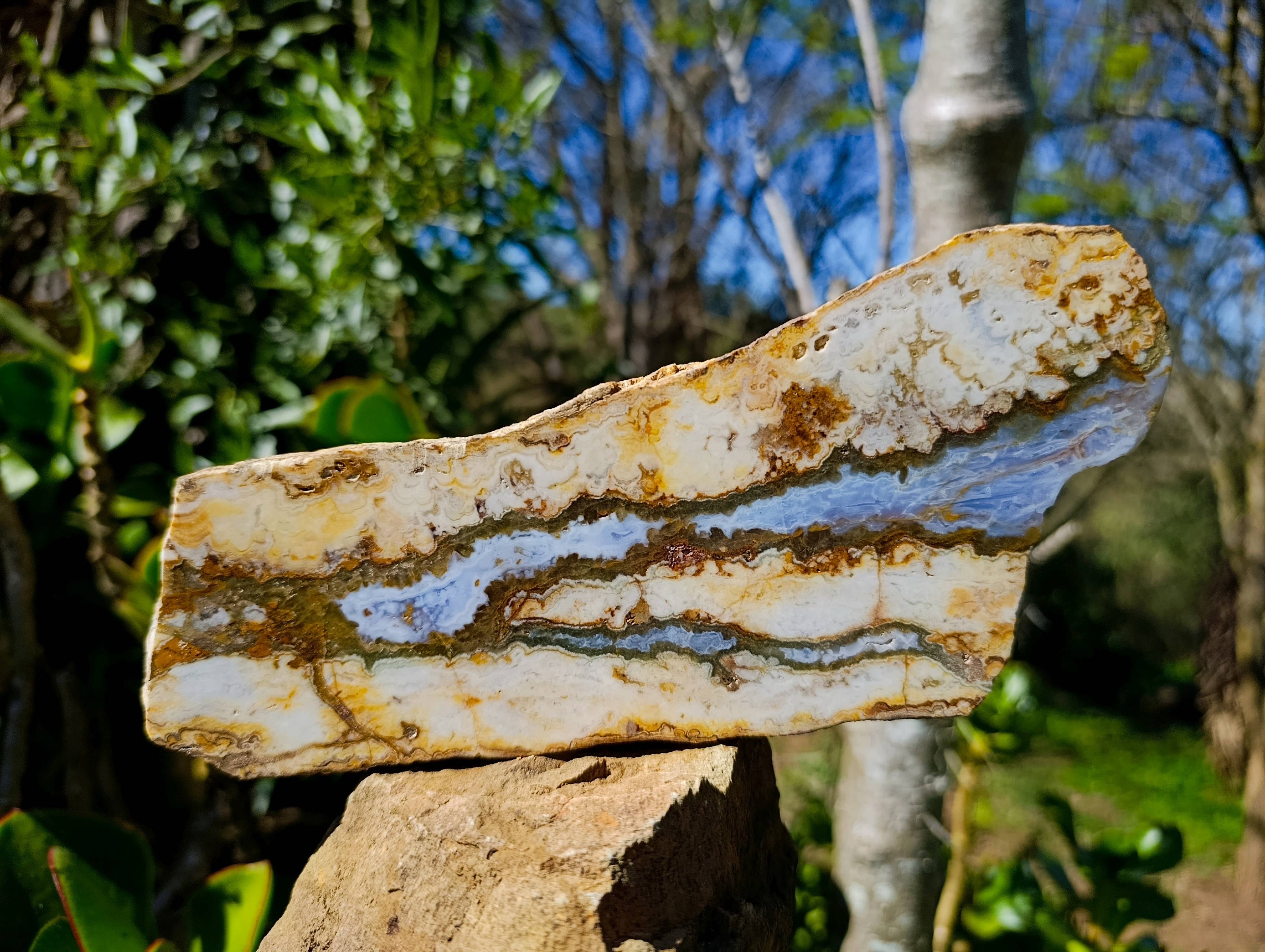 Polished On One Side 'Crazy Lace' Blue Lace Agate x 2 From Namibia - Toprock Gemstones and Minerals 