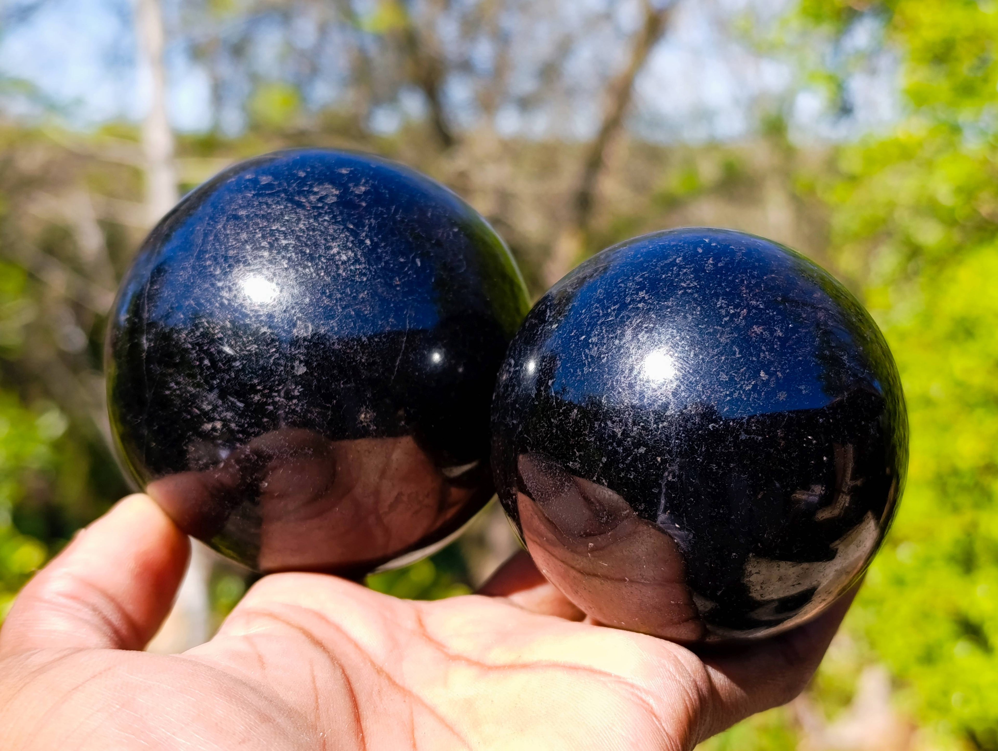 Polished Black Tourmaline Spheres x 2 From Madagascar - Toprock Gemstones and Minerals 