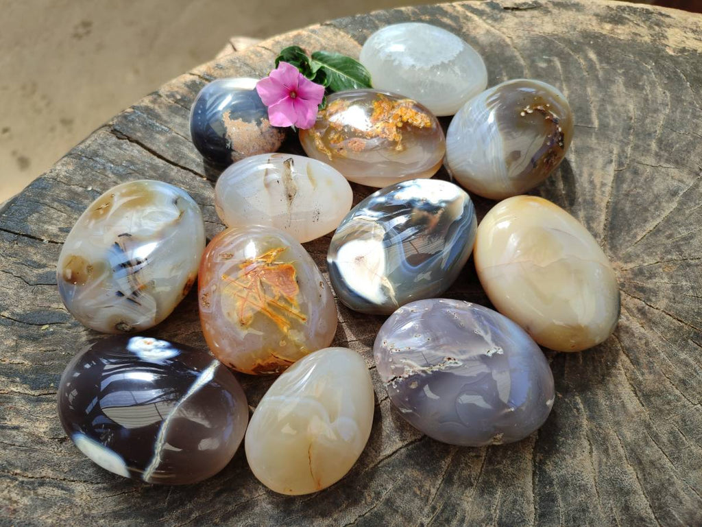 Polished Banded Agate Palm Stones x 12 From Madagascar - Toprock Gemstones and Minerals 