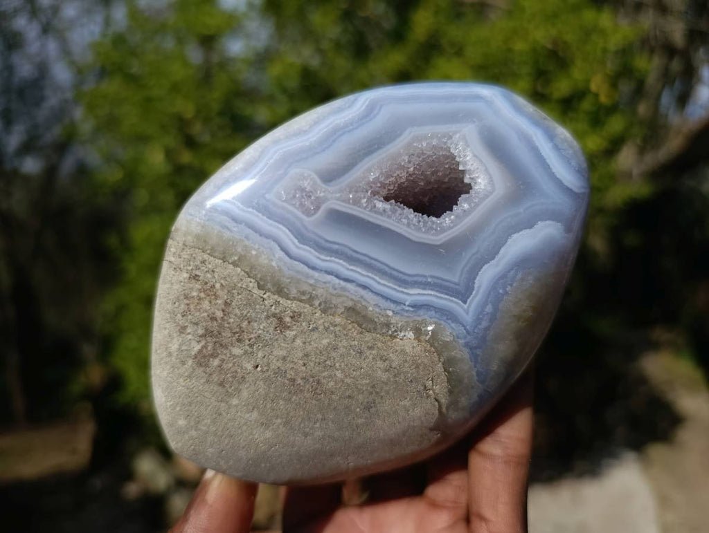 Polished Blue Lace Agate Standing Free Forms x 2 From Malawi - Toprock Gemstones and Minerals 