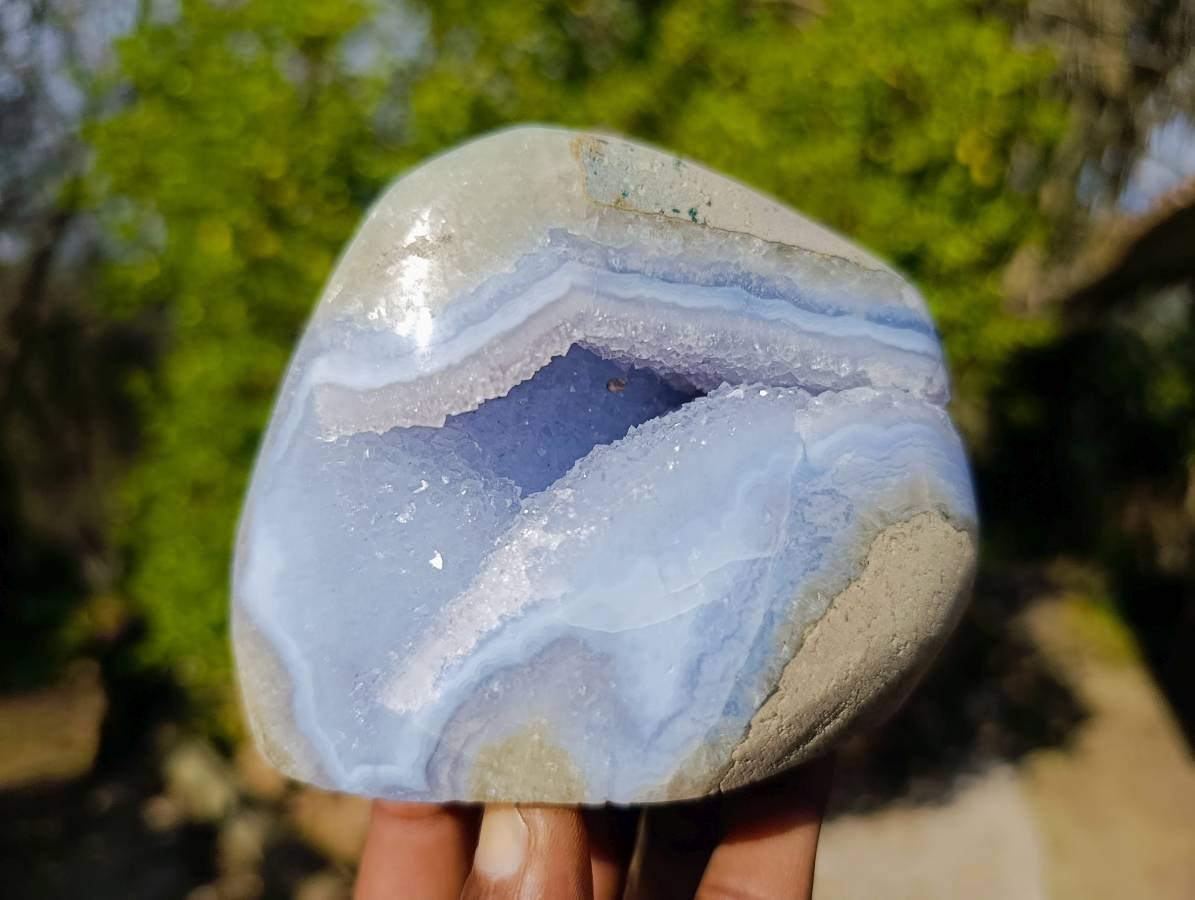 Polished Blue Lace Agate Standing Free Forms x 2 From Malawi - Toprock Gemstones and Minerals 