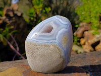 Polished Blue Lace Agate Standing Free Forms x 2 From Malawi - Toprock Gemstones and Minerals 