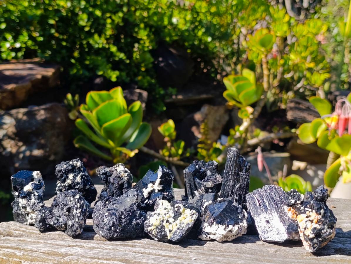 Natural Schorl Black Tourmaline Specimens x 12 From Namibia - Toprock Gemstones and Minerals 