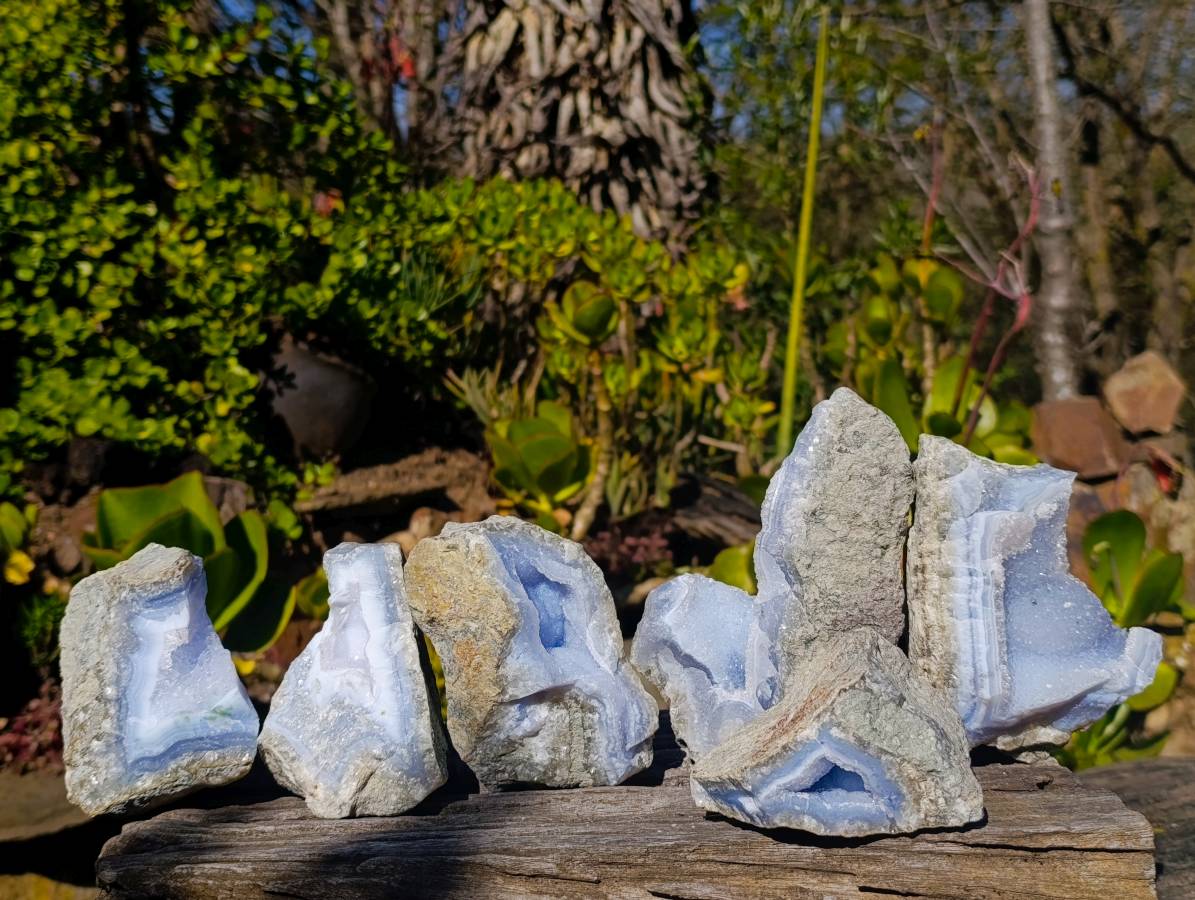 Natural Blue Lace Agate Geode Specimens x 6 From Malawi - Toprock Gemstones and Minerals 