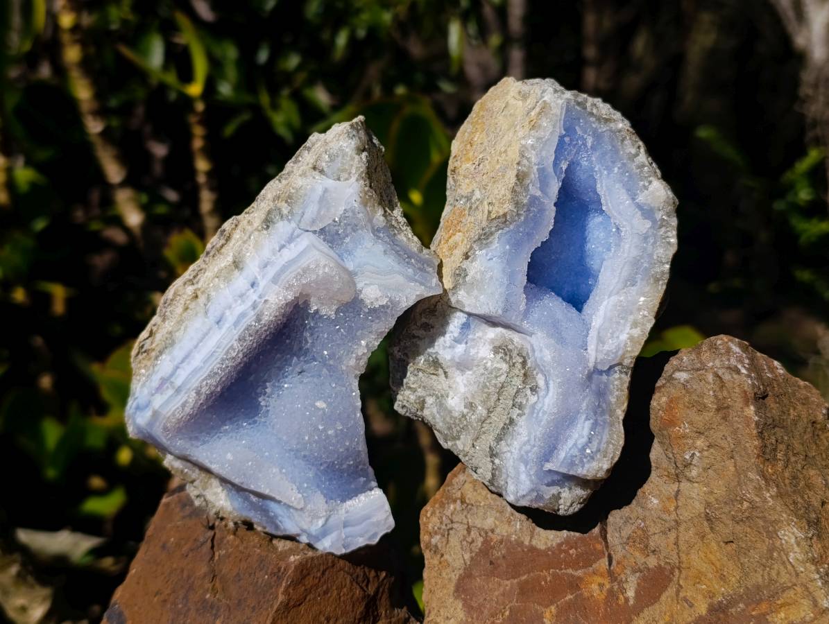 Natural Blue Lace Agate Geode Specimens x 6 From Malawi - Toprock Gemstones and Minerals 