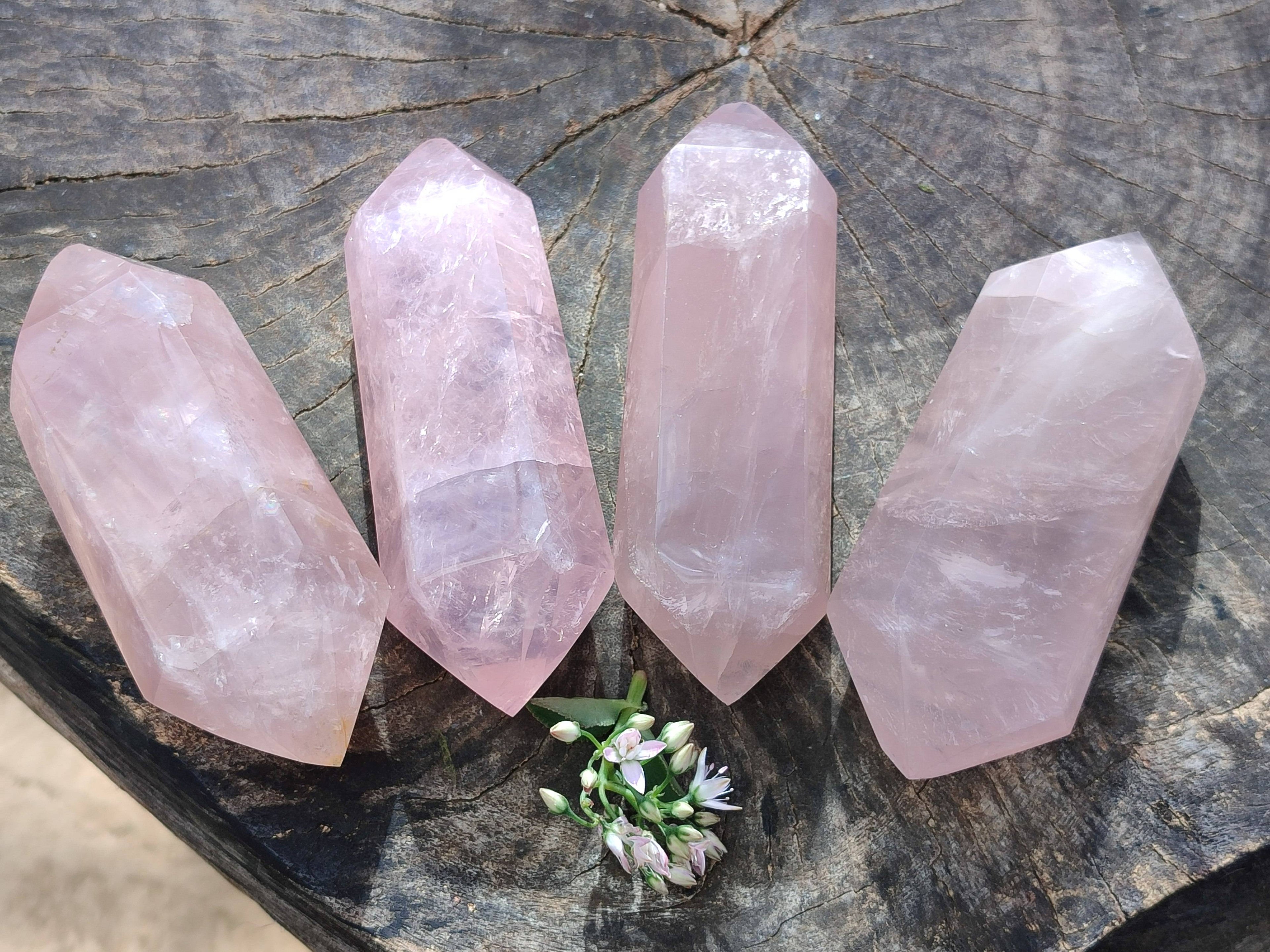 Polished Double Terminated Rose Quartz Points x 4 Madagascar - Toprock Gemstones and Minerals 