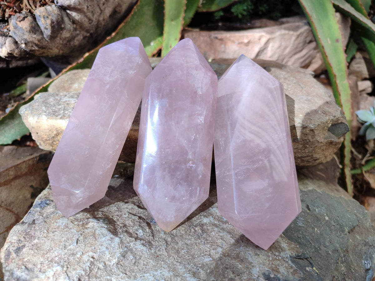 Polished Double Terminated Rose Quartz Points x 4 Madagascar - Toprock Gemstones and Minerals 