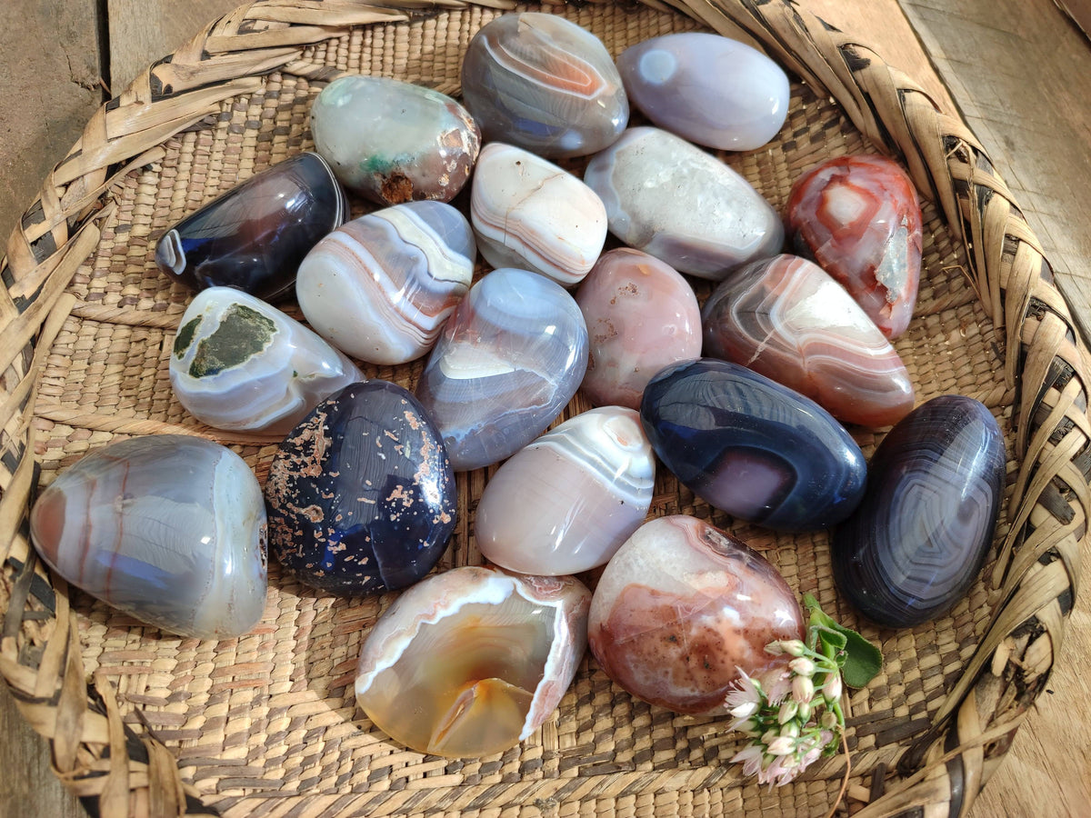 Polished Sashe River Agate Palm Stones x 24 From Zimbabwe - Toprock Gemstones and Minerals 