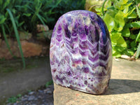 Polished Deep Purple Chevron Amethyst Standing Free Form x 1 from Ankazobe, Madagascar