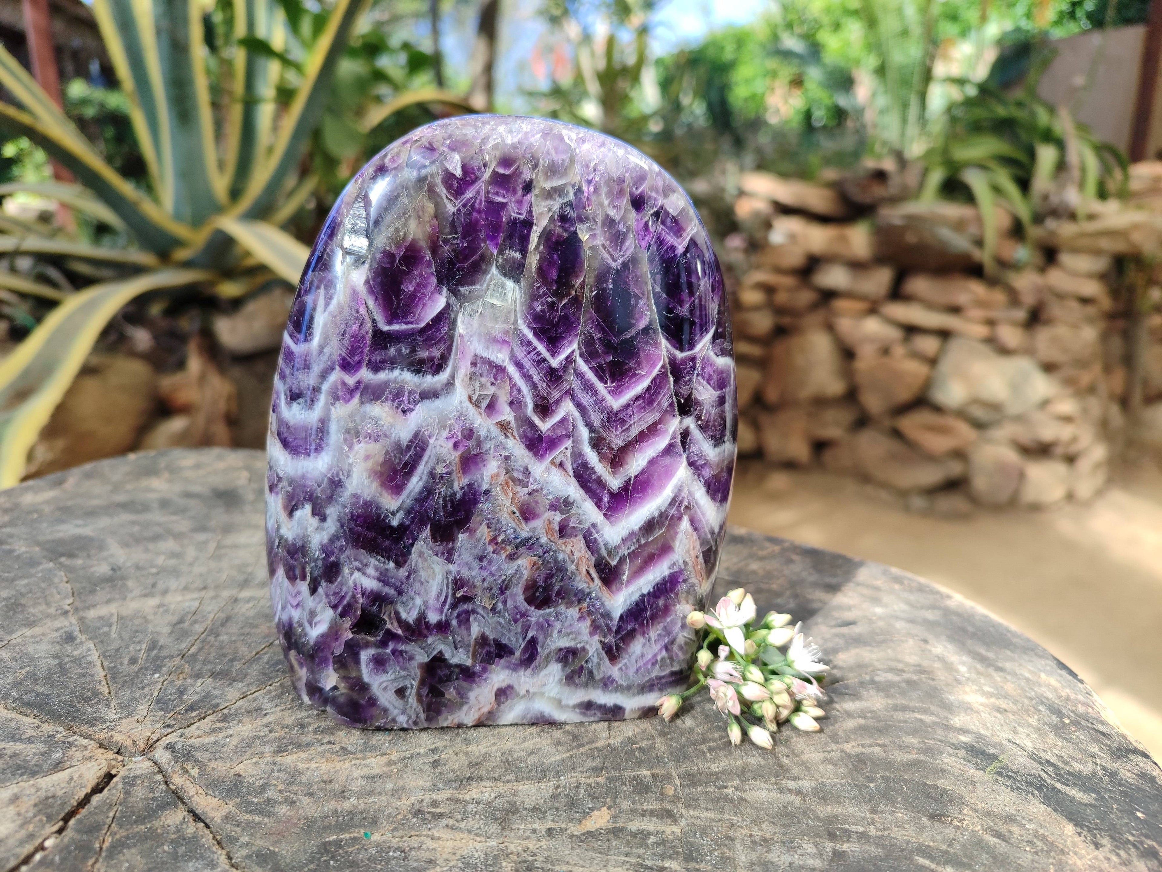 Polished Deep Purple Chevron Amethyst Standing Free Form x 1 from Ankazobe, Madagascar - Toprock Gemstones and Minerals 