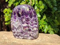 Polished Deep Purple Chevron Amethyst Standing Free Form x 1 from Ankazobe, Madagascar