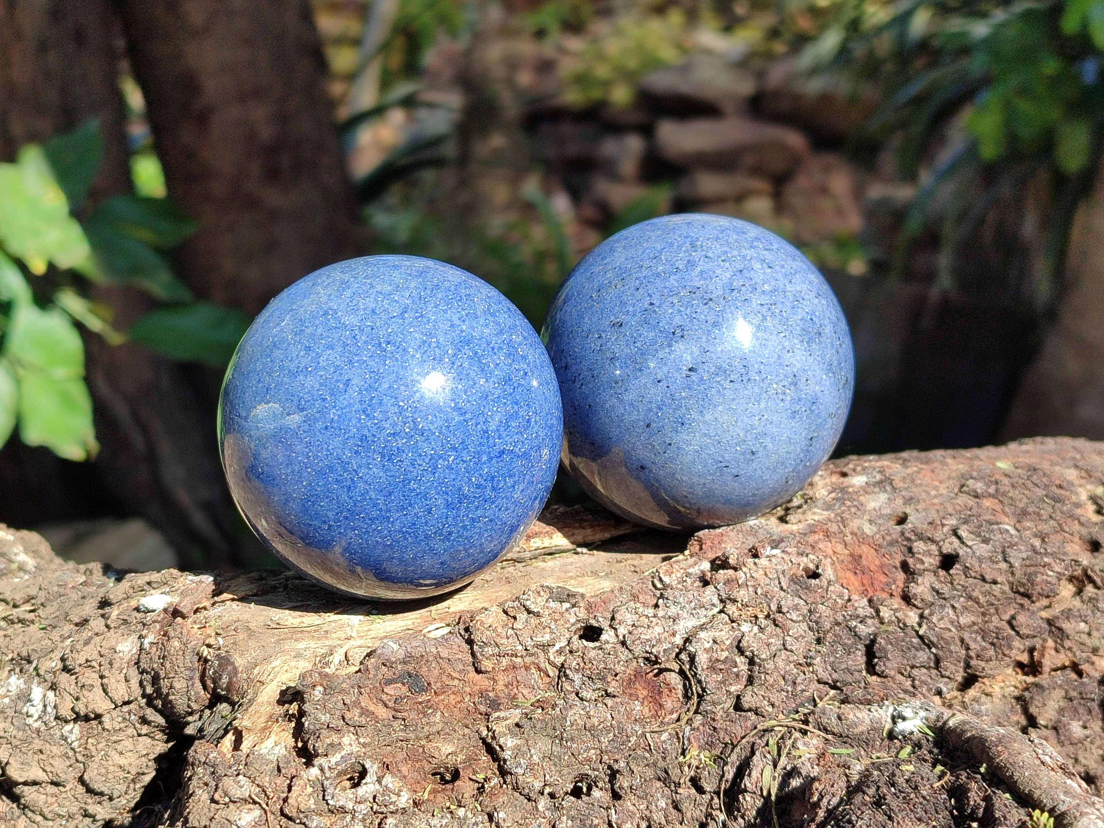 Polished Lazulite Spheres x 3 From Madagascar - Toprock Gemstones and Minerals 