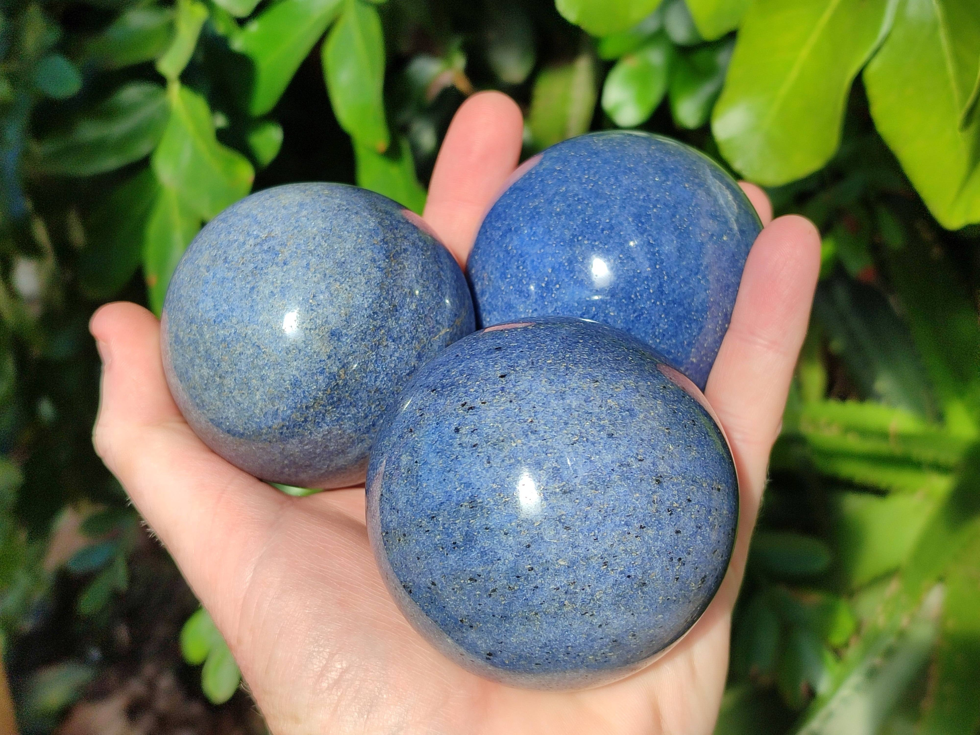 Polished Lazulite Spheres x 3 From Madagascar - Toprock Gemstones and Minerals 