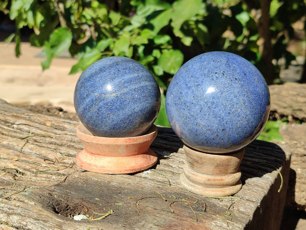 Polished Lazulite Spheres x 3 From Madagascar - Toprock Gemstones and Minerals 