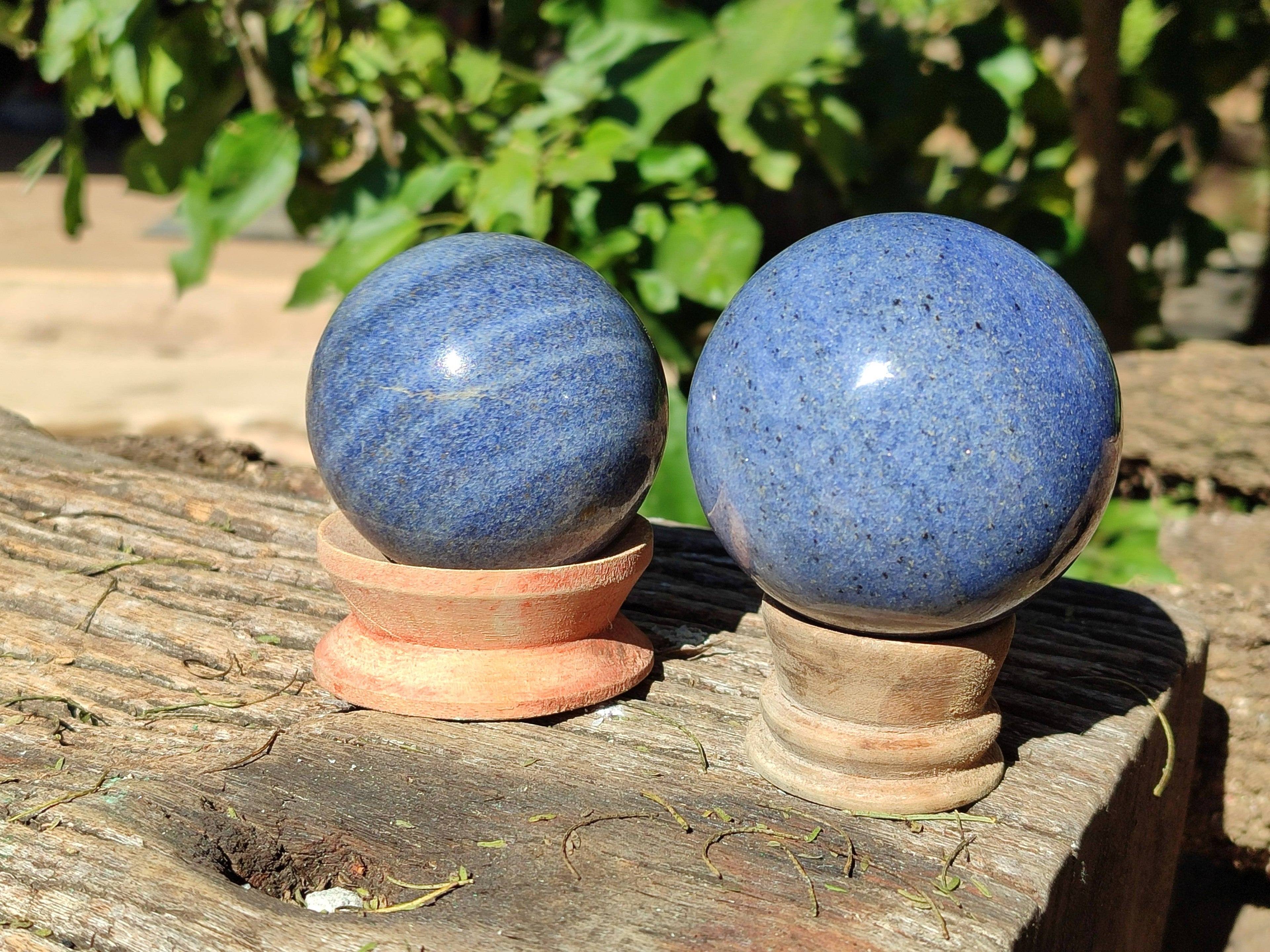 Polished Lazulite Spheres x 3 From Madagascar - Toprock Gemstones and Minerals 