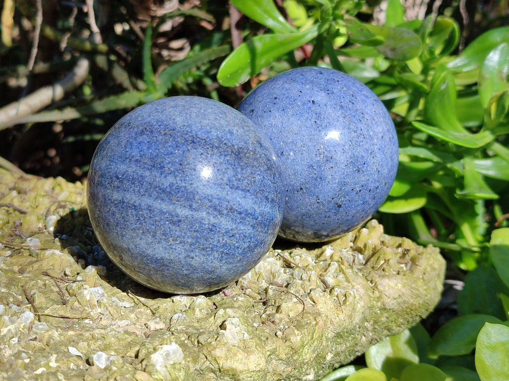 Polished Lazulite Spheres x 3 From Madagascar - Toprock Gemstones and Minerals 