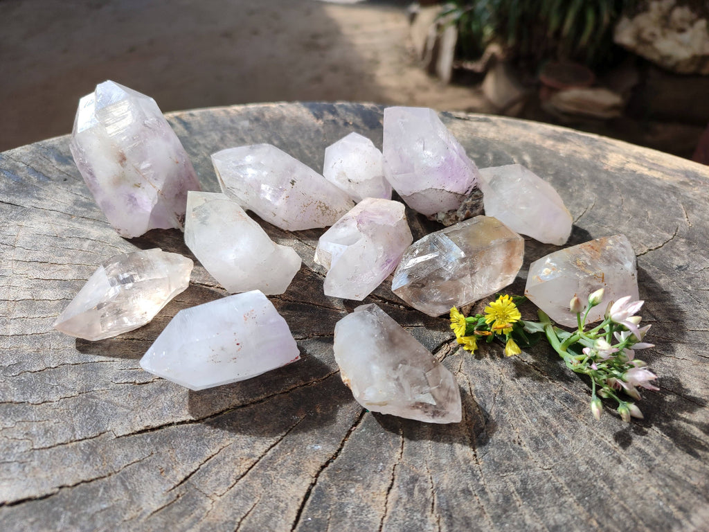 Natural Clear Smokey Window Quartz Crystals x 12 From Brandberg, Namibia - Toprock Gemstones and Minerals 