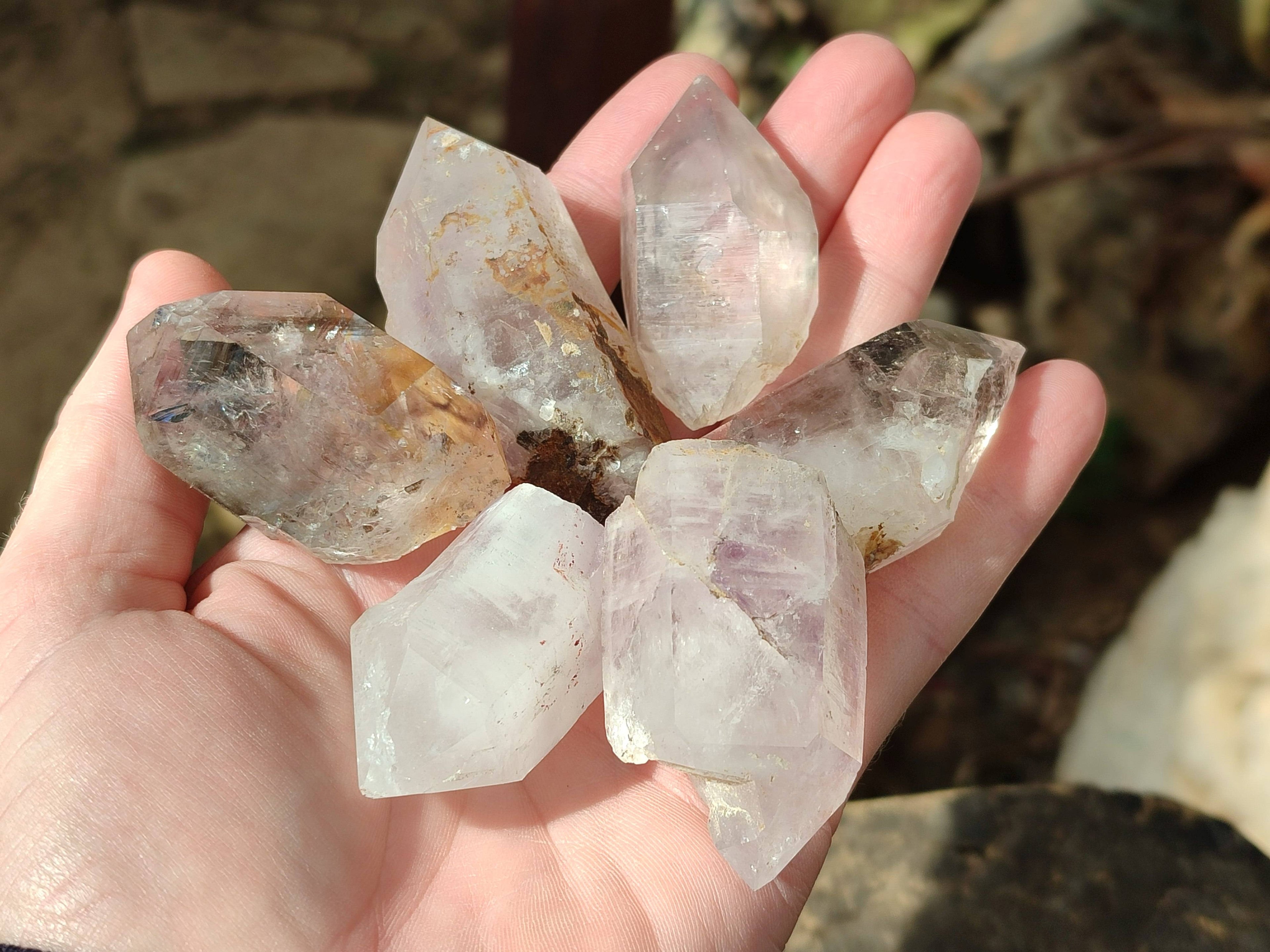 Natural Clear Smokey Window Quartz Crystals x 12 From Brandberg, Namibia - Toprock Gemstones and Minerals 