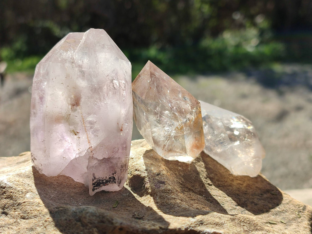 Natural Clear Smokey Window Quartz Crystals x 12 From Brandberg, Namibia - Toprock Gemstones and Minerals 