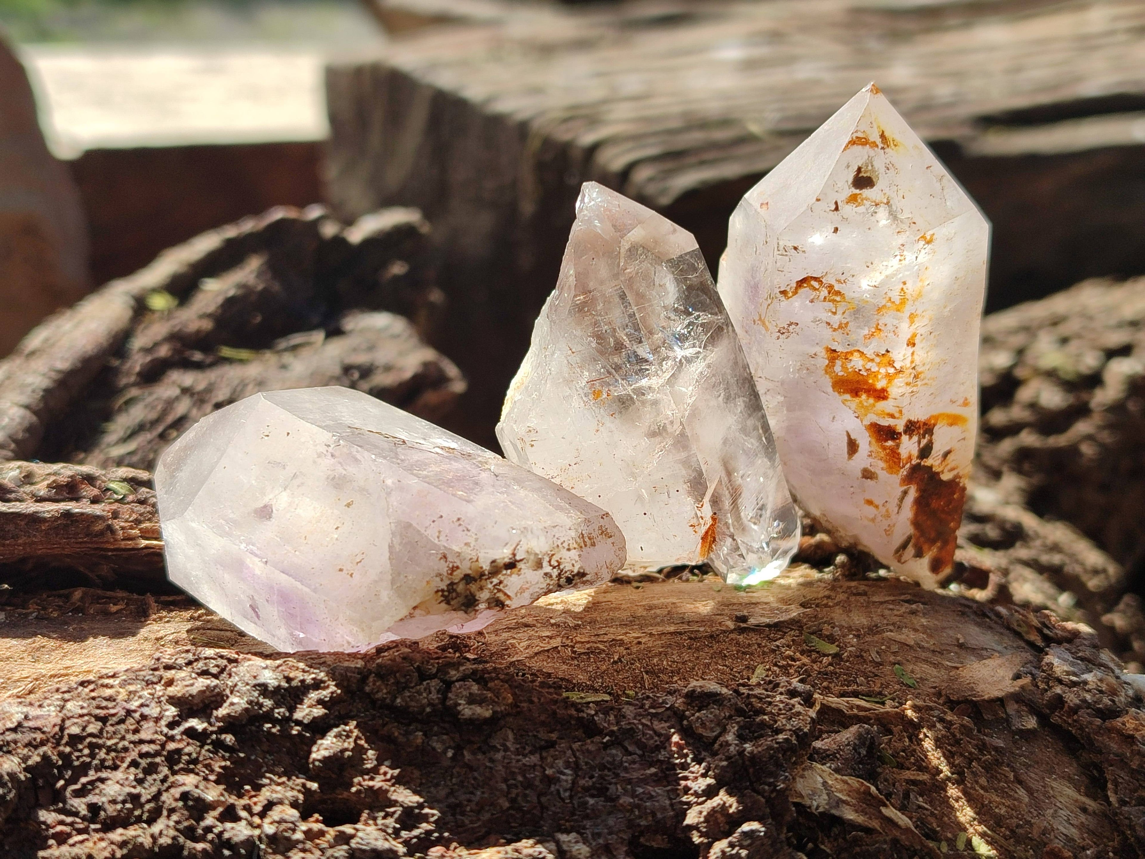 Natural Clear Smokey Window Quartz Crystals x 12 From Brandberg, Namibia - Toprock Gemstones and Minerals 
