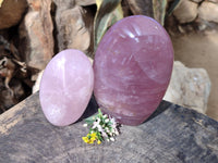 Polished Gemmy Deep Pink and Lavender Rose Quartz Standing Free Forms x 2 Madagascar - Toprock Gemstones and Minerals 