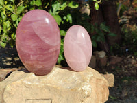 Polished Gemmy Deep Pink and Lavender Rose Quartz Standing Free Forms x 2 Madagascar - Toprock Gemstones and Minerals 