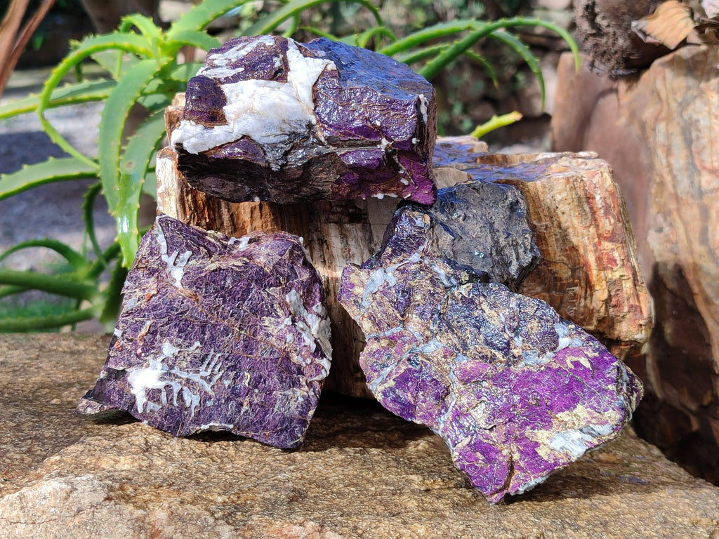 Natural Metallic Purpurite Cobbed Specimens x 3 From Erongo, Namibia - Toprock Gemstones and Minerals 