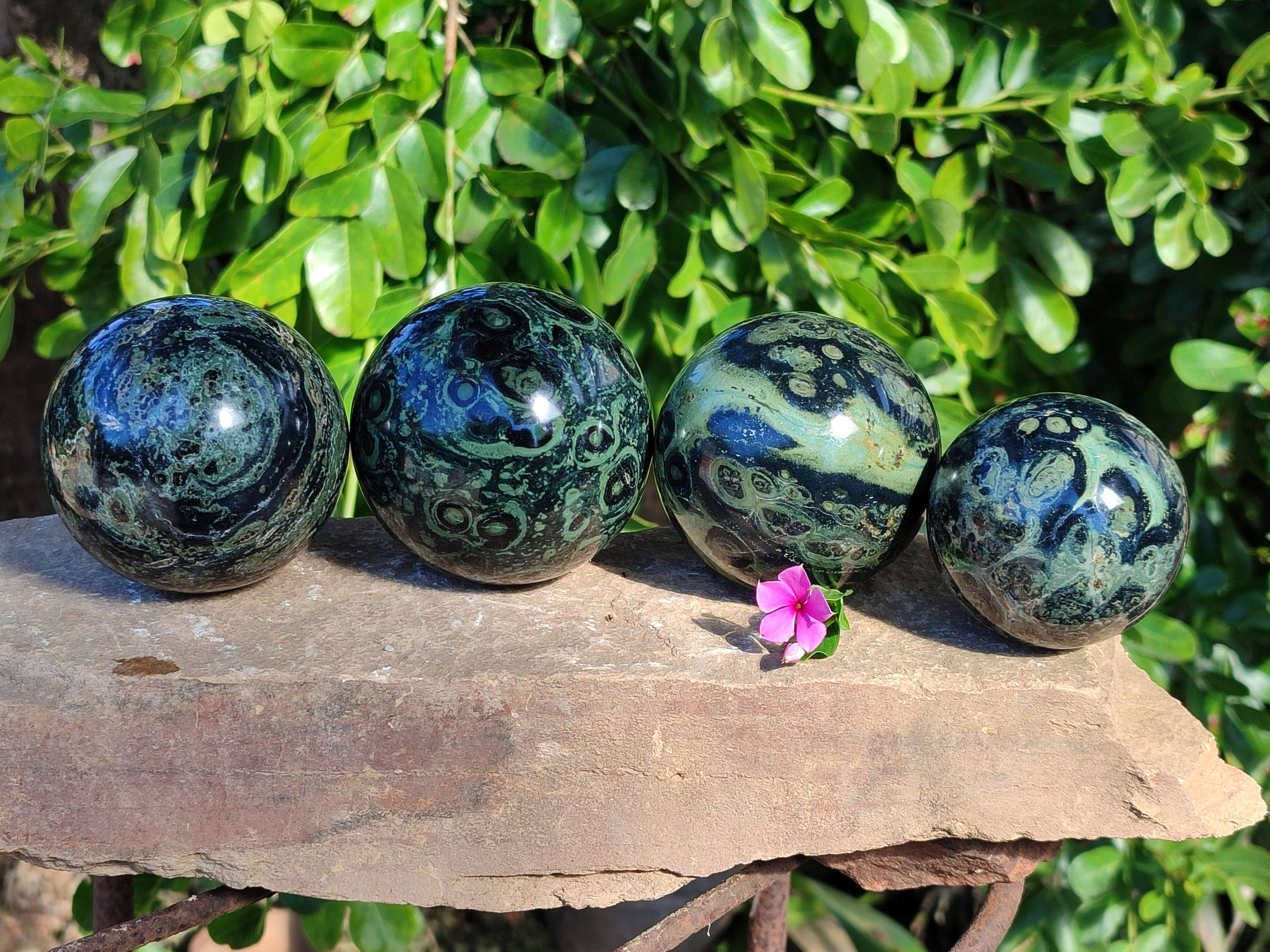 Polished Fossilized Stromatolite Jasper Spheres x 4 From Katsepy, Madagascar - Toprock Gemstones and Minerals 