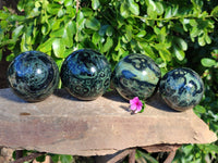 Polished Fossilized Stromatolite Jasper Spheres x 4 From Katsepy, Madagascar