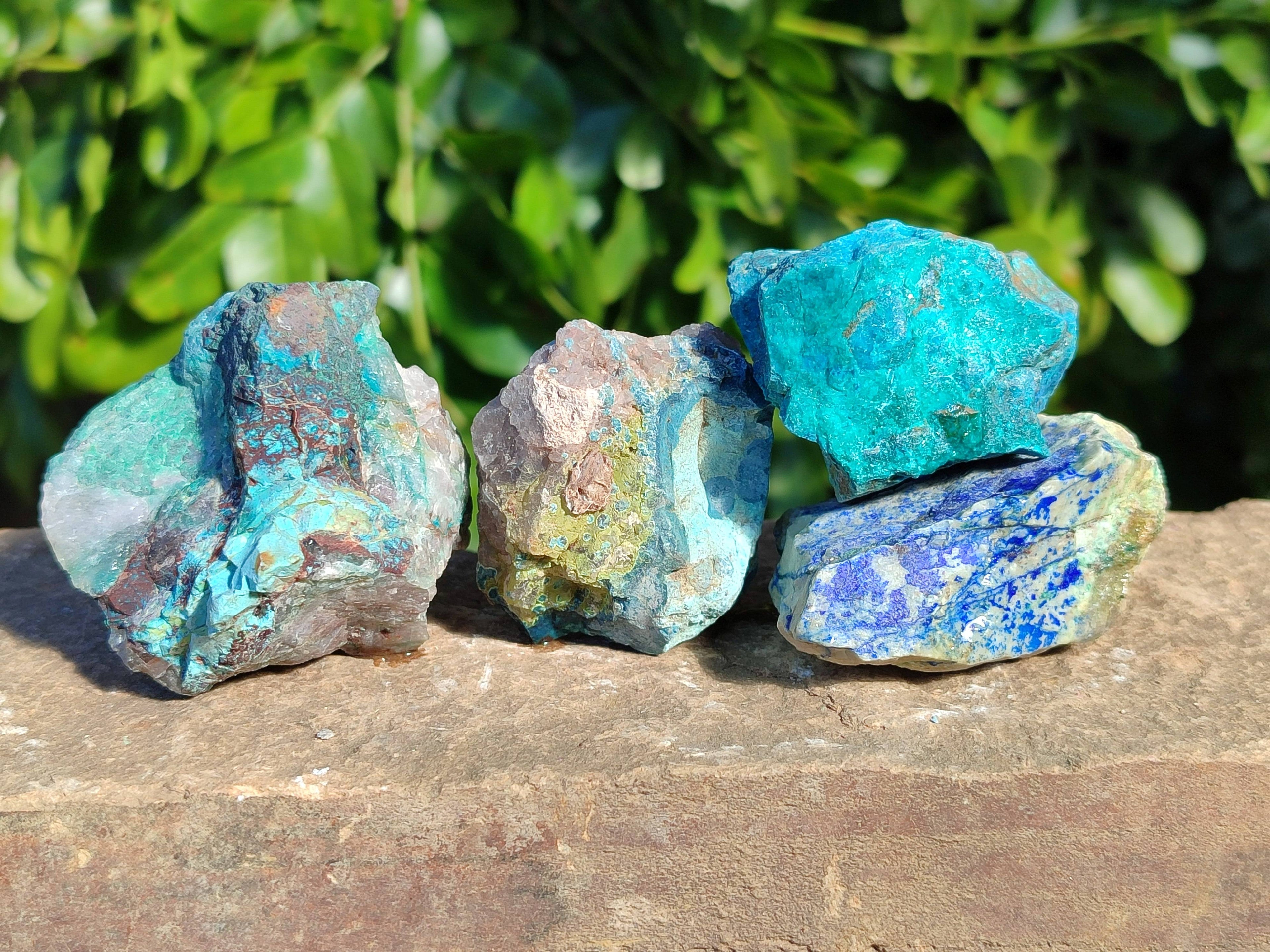 Natural Shattuckite with Azurite, Chrysocolla and Malachite Cobbed Pieces x 20 From Namibia - Toprock Gemstones and Minerals 
