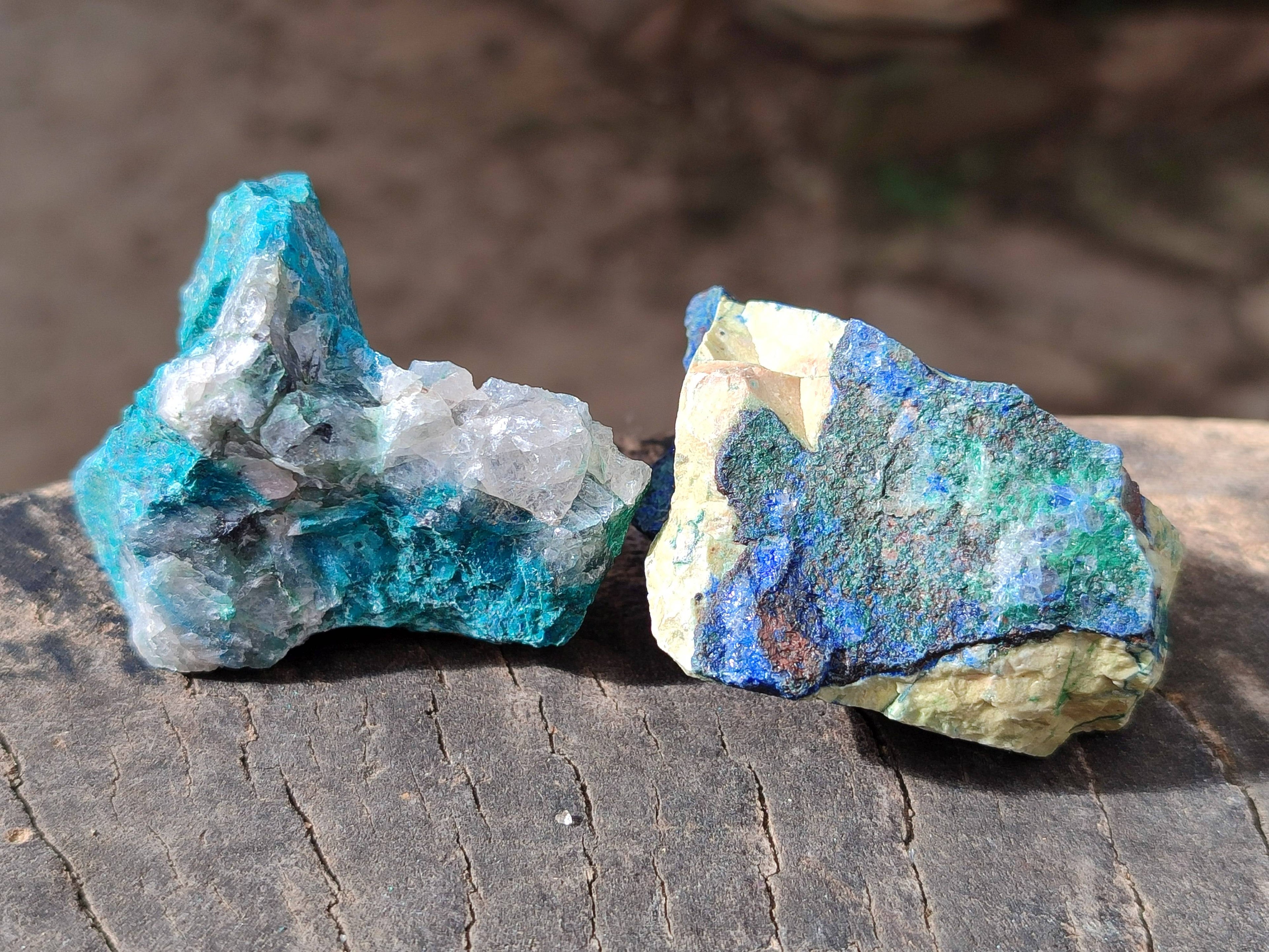 Natural Shattuckite with Azurite, Chrysocolla and Malachite Cobbed Pieces x 20 From Namibia - Toprock Gemstones and Minerals 