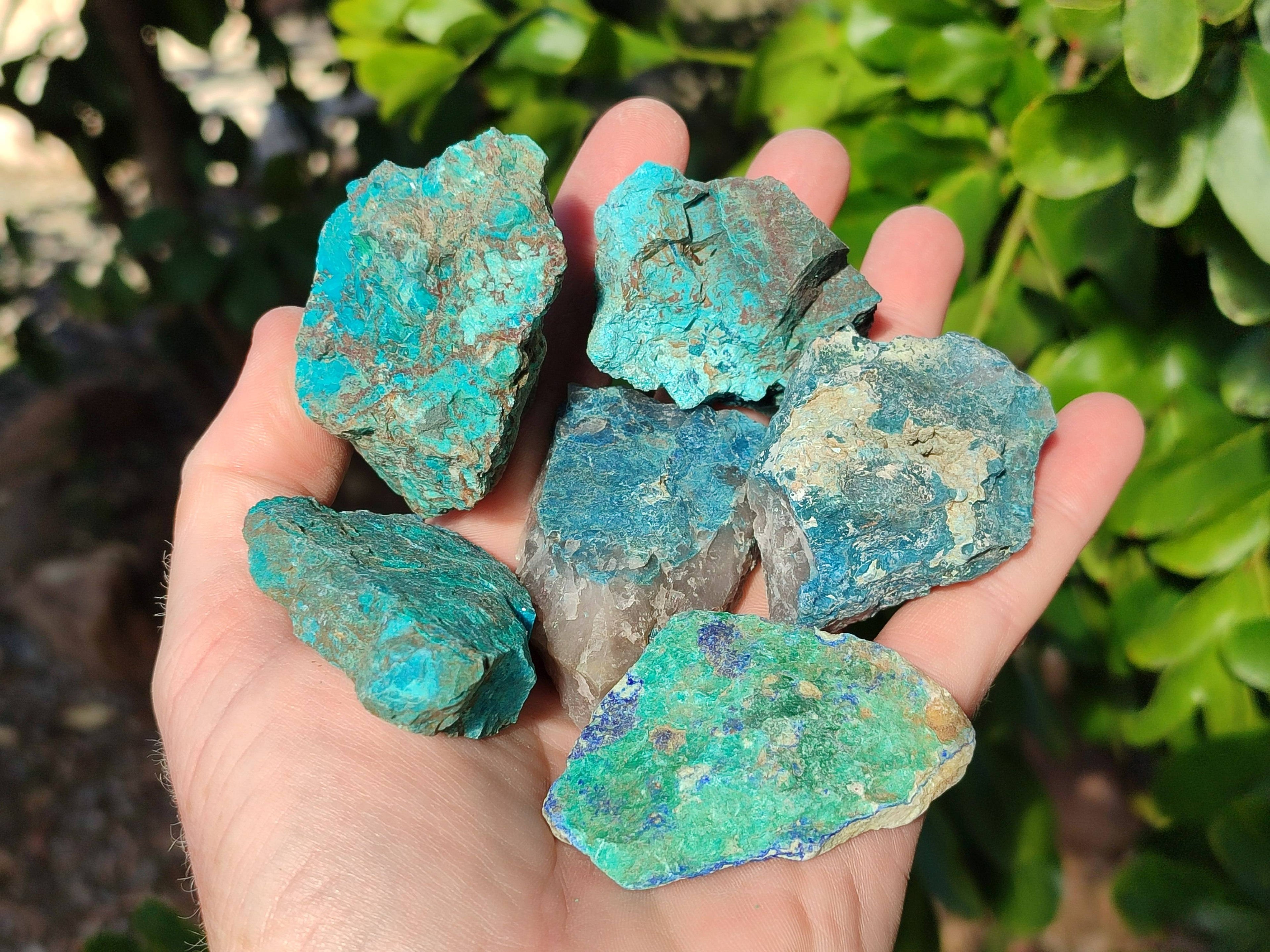 Natural Shattuckite with Azurite, Chrysocolla and Malachite Cobbed Pieces x 20 From Namibia - Toprock Gemstones and Minerals 